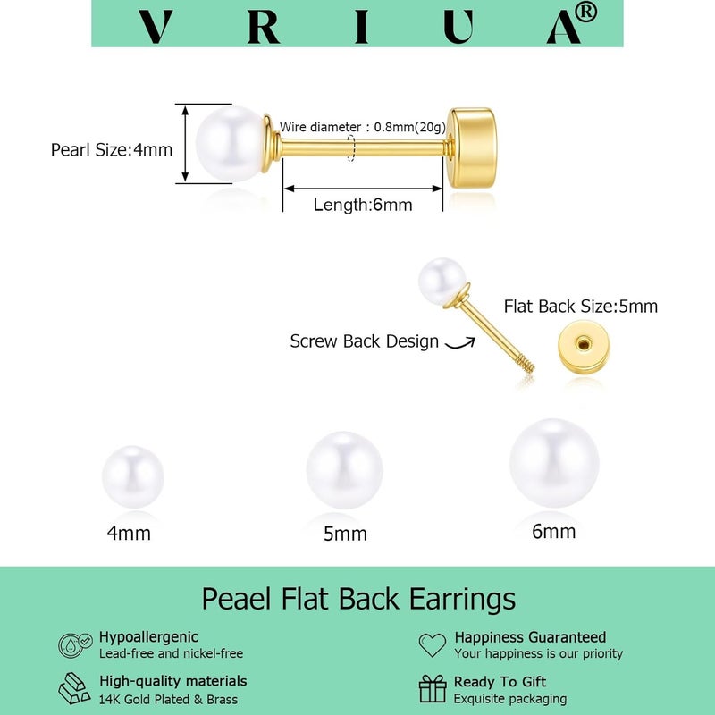 VRIUA 20G Tiny Flat Back Earrings for Women - 14K Gold/Silver Plated Small Flat Back Stud Earrings Hypoallergenic Cartilage Helix Piercing Jewelry - Image 3